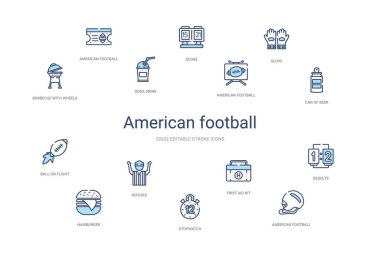 Amerikan futbolu konsepti 14 renkli taslak simgesi. 2 renk mavisi