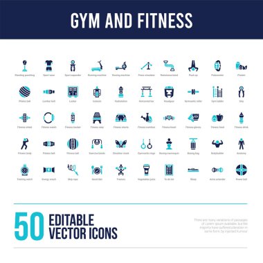 50 spor salonu ve fitness konsepti simgeleri doldurdu