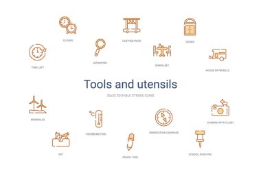 araçlar ve aletler konsepti 14 renkli taslak simgeleri. 2 renk bl