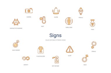 Tabela konsepti 14 renkli taslak simgeleri. 2 renk mavi vuruş ico