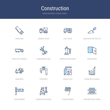 Bir tuğla duvar inşa etmek gibi 16 vektör vuruşu simgesi,