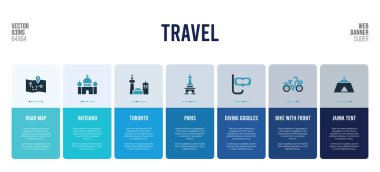 Seyahat kavramı öğeleri içeren web pankartı tasarımı.
