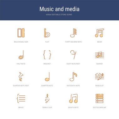 Noktalı barline gibi 16 vektör vuruşu simgesi kümesi, sekizinci değil