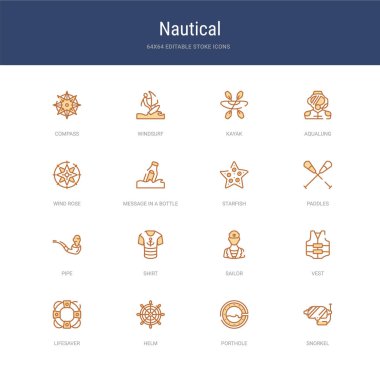 Şnorkel, lomboz, dümen gibi 16 vektör vuruşu simgesi seti