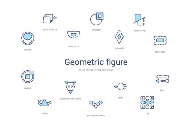 Geometrik figür konsepti 14 renkli taslak simgeleri. 2 renk mavi