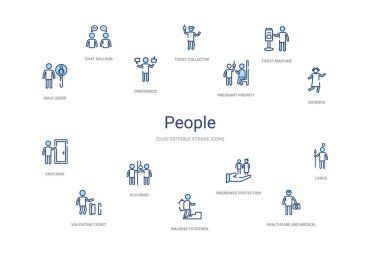 İnsanlar konsept 14 renkli taslak simgeleri. 2 renk mavi kulaç