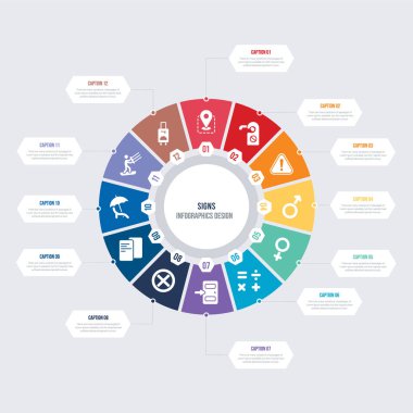 yuvarlak 12 opsiyon işaretleri bilgi şablonu tasarımı. bavul, ki