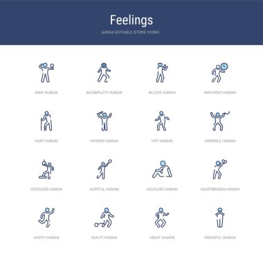 16 vektör vuruşu simgesi kümesi: Minnettar insan, büyük huma