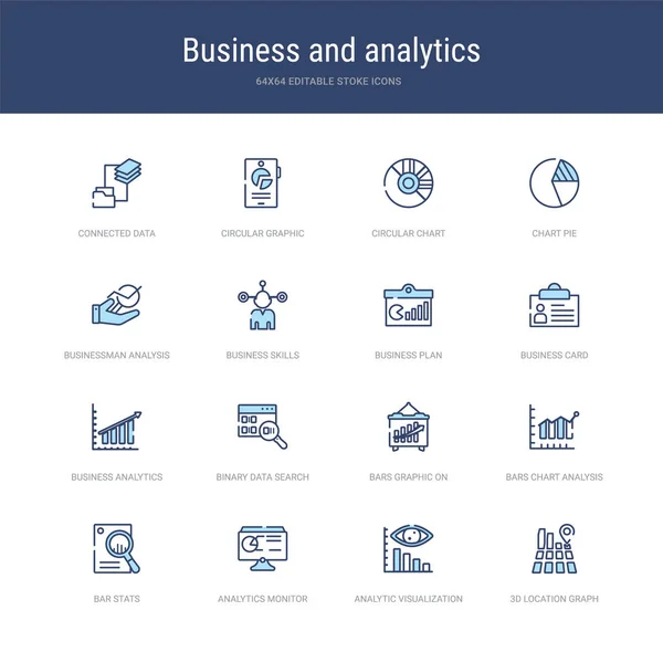 Uppsättning av 16 vektor stroke ikoner såsom 3D plats graf, analyti — Stock vektor