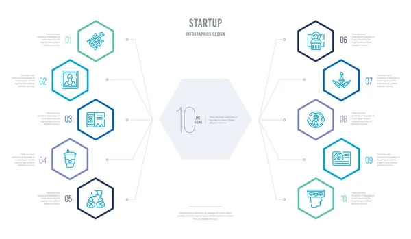 Concepto de startup diseño infográfico de negocios con 10 hexágonos opti — Vector de stock