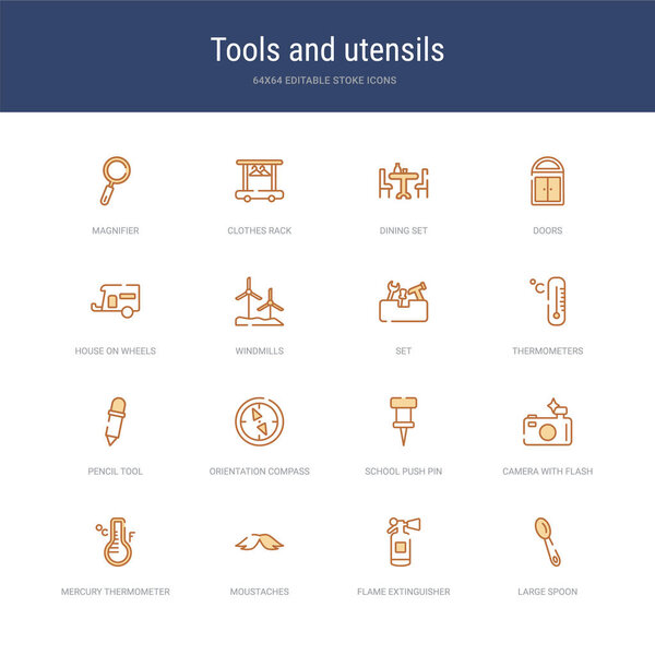 набор из 16 векторных значков хода, таких как большая ложка, пламя extingu
