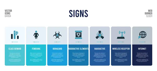 Diseño de banner web con elementos conceptuales de signos . — Archivo Imágenes Vectoriales