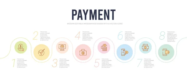 Zahlungskonzept Infografik-Design-Vorlage. Mobiles Bezahlen inklusive — Stockvektor