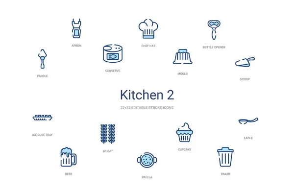 Cocina 2 concepto 14 iconos de contorno de colores. 2 color azul trazo — Vector de stock