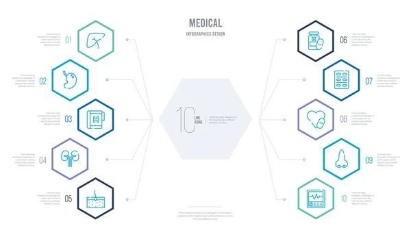 Medicinskt koncept affärsinfografisk design med 10 hexagon opti — Stock vektor