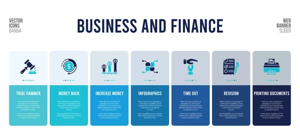 Web banner design con elementi di business e finanza . — Vettoriale Stock