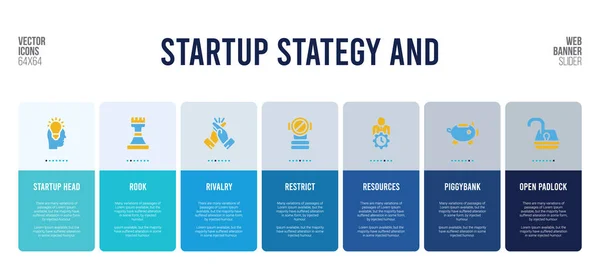 Conception de bannière web avec stratégie de démarrage et éléments de concept . — Image vectorielle