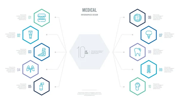 Medisch concept business infographic design met 10 zeshoek opti — Stockvector