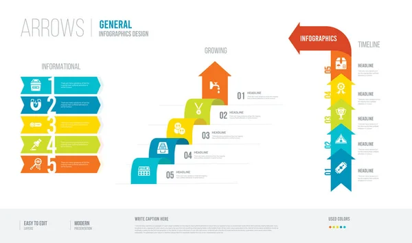 Flechas estilo infogaphics diseño de concepto general. infografías — Vector de stock