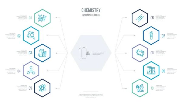 Konsep kimia desain infografis bisnis dengan 10 heksagon op - Stok Vektor