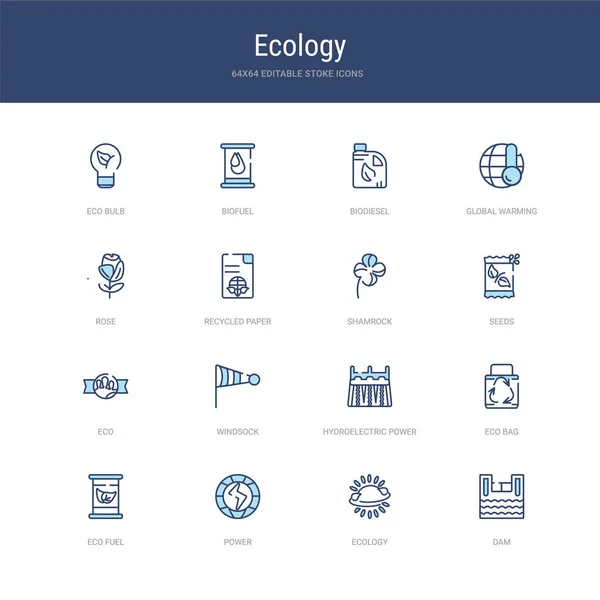 Zestaw 16 ikon skoku wektorowego, takich jak tama, ekologia, moc, eco f — Wektor stockowy
