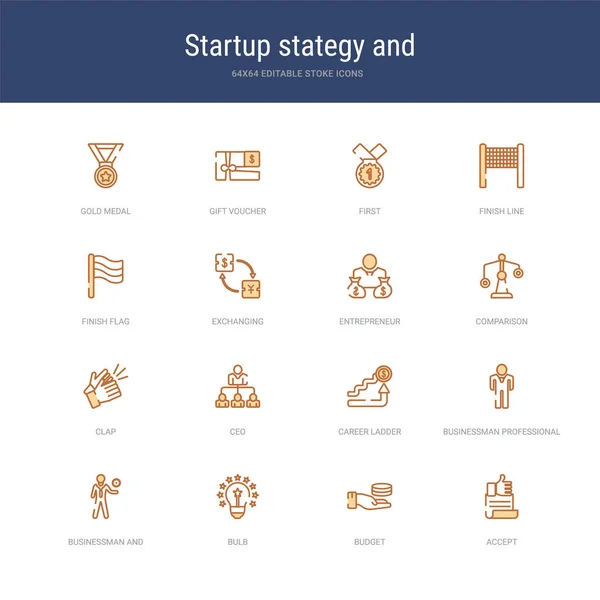 Conjunto de 16 iconos de carrera vectorial como aceptar, presupuesto, bombilla, busi — Vector de stock