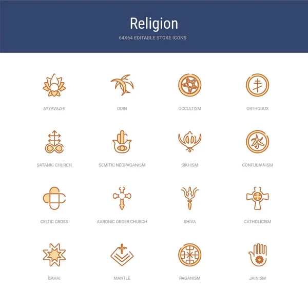Set di 16 icone di ictus vettoriale come giainismo, paganesimo, mantello , — Vettoriale Stock