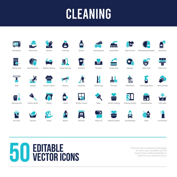 50 iconos llenos concepto de limpieza — Vector de stock