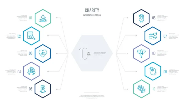 Concepto de caridad negocio infografía diseño con 10 hexágono opti — Vector de stock