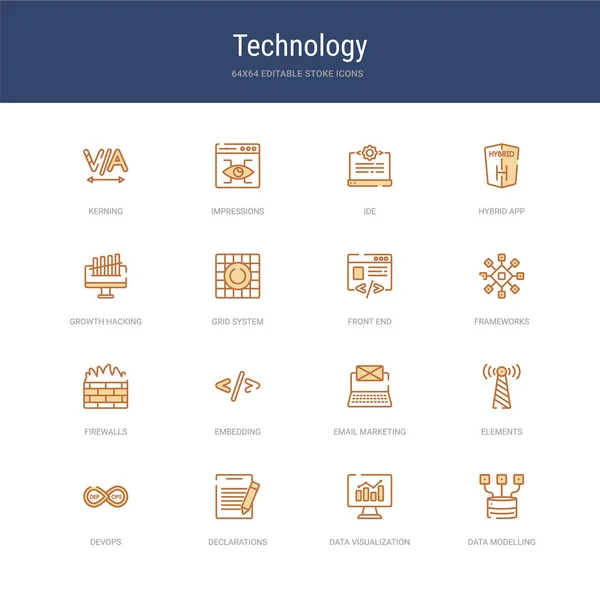 Conjunto de 16 iconos de carrera vectorial, tales como modelado de datos, visualización de datos — Vector de stock