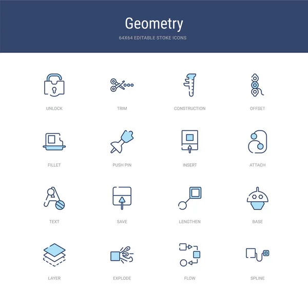 Conjunto de 16 iconos de trazo vectorial como spline, flujo, explosión, puesta — Vector de stock