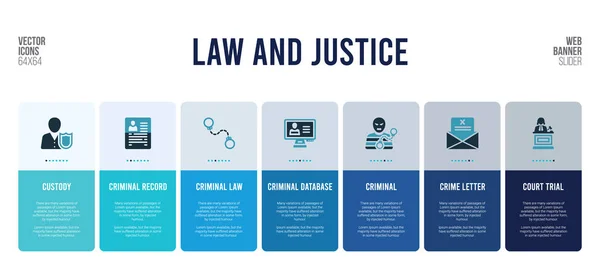 Web banner design con elementi di diritto e giustizia . — Vettoriale Stock