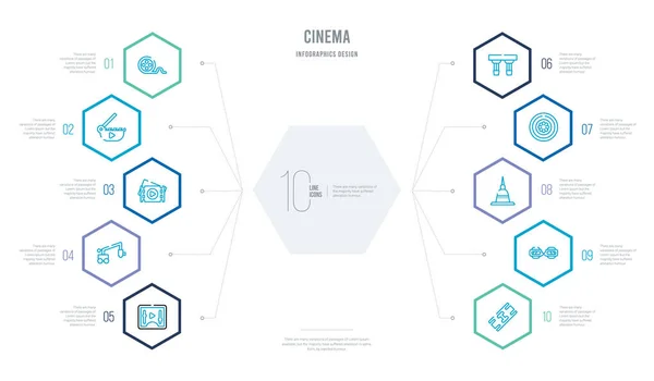 Concepto de cine negocio infografía diseño con 10 optio hexágono — Vector de stock