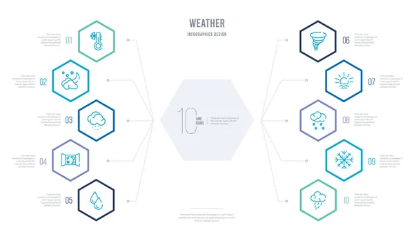 Wetter-Konzept Business-Infografik-Design mit 10 Sechskant-Opti — Stockvektor