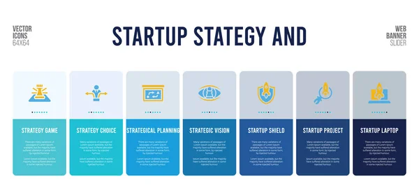 Conception de bannière web avec stratégie de démarrage et éléments de concept . — Image vectorielle