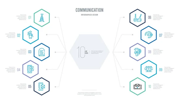 Concepto de comunicación diseño infográfico de negocios con 10 hexago — Vector de stock