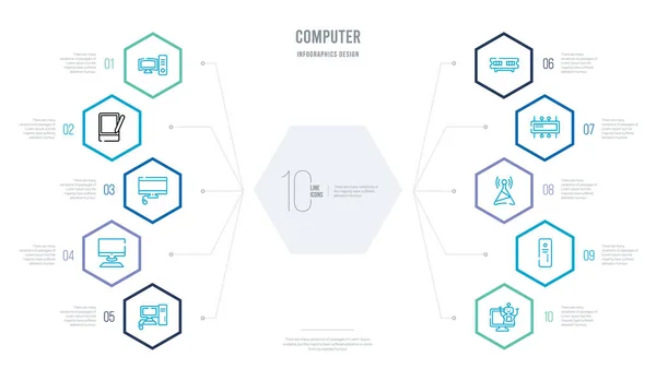 Компьютерная концепция бизнес-инфографический дизайн с 10 шестиугольник выбрать — стоковый вектор