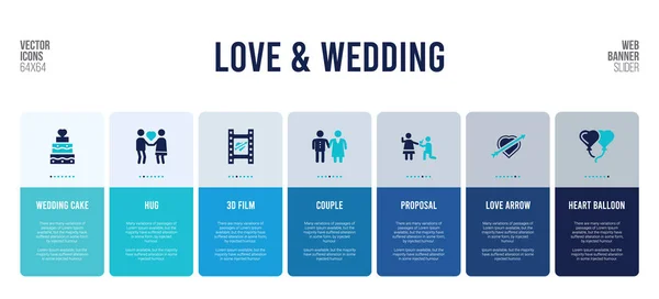 带有爱情和婚礼概念元素的网页横幅设计. — 图库矢量图片