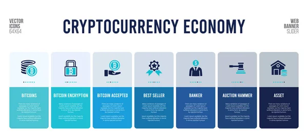 Diseño de banner web con elementos conceptuales de economía criptomoneda . — Vector de stock