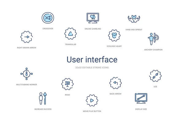 Benutzeroberflächenkonzept 14 farbenfrohe Umrisssymbole. 2 Farbe blau s — Stockvektor