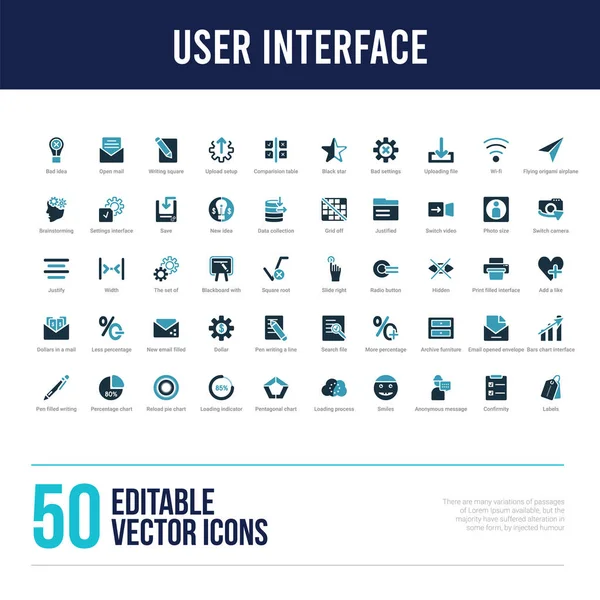 50 iconos llenos de concepto de interfaz de usuario — Vector de stock