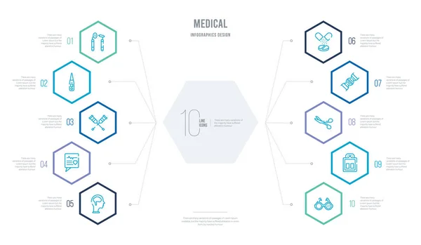 Medisch concept business infographic design met 10 zeshoek opti — Stockvector