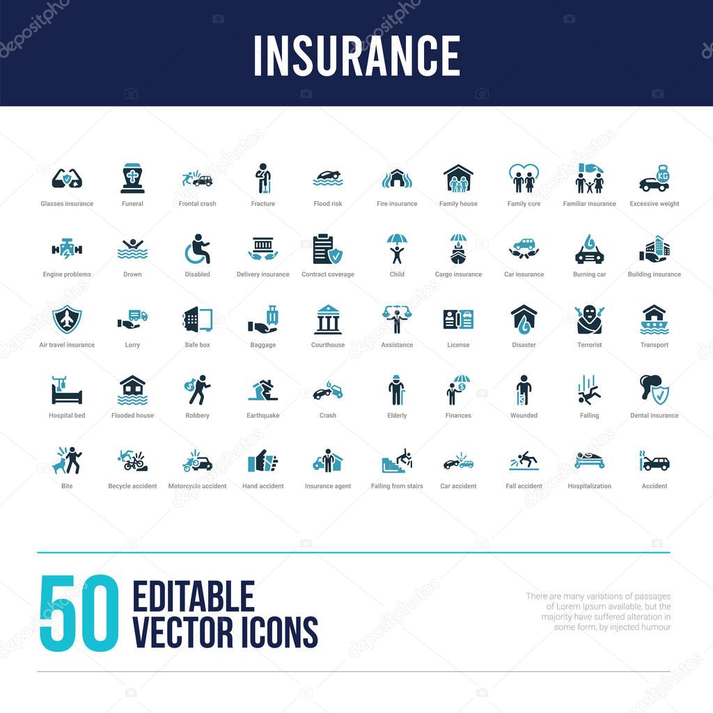 50 insurance concept filled icons