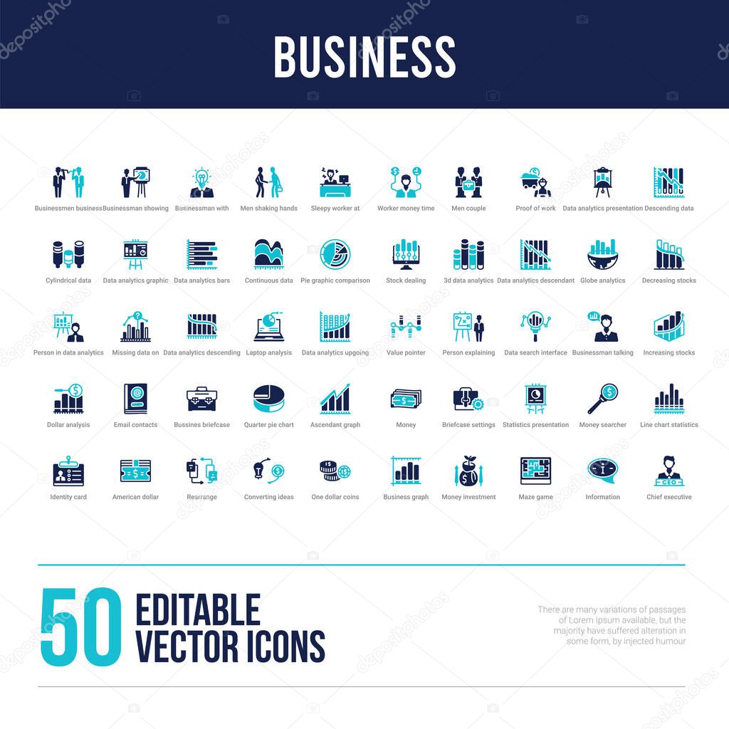 50 business concept filled icons