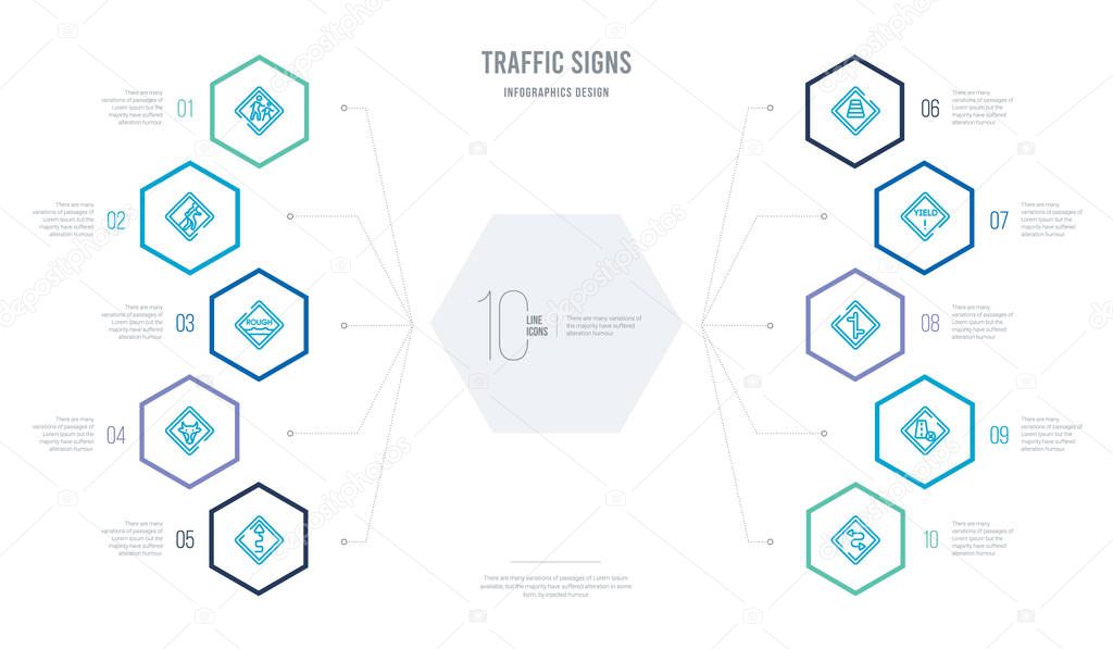 traffic signs concept business infographic design with 10 hexago