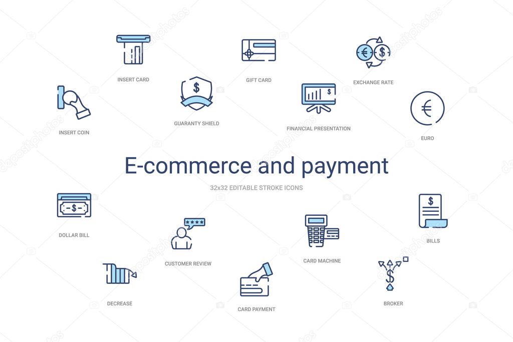 e-commerce and payment concept 14 colorful outline icons. 2 colo