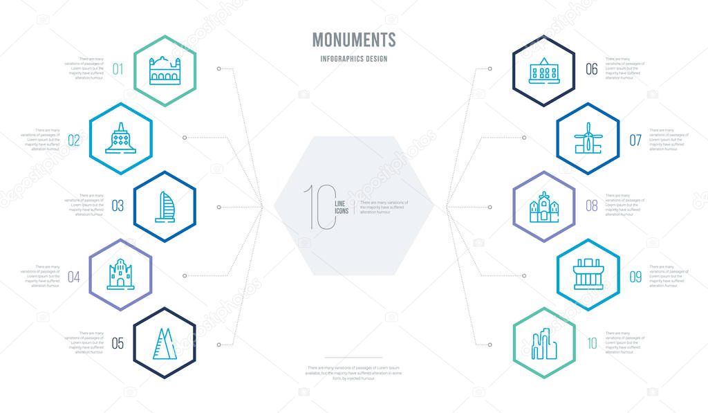 monuments concept business infographic design with 10 hexagon op