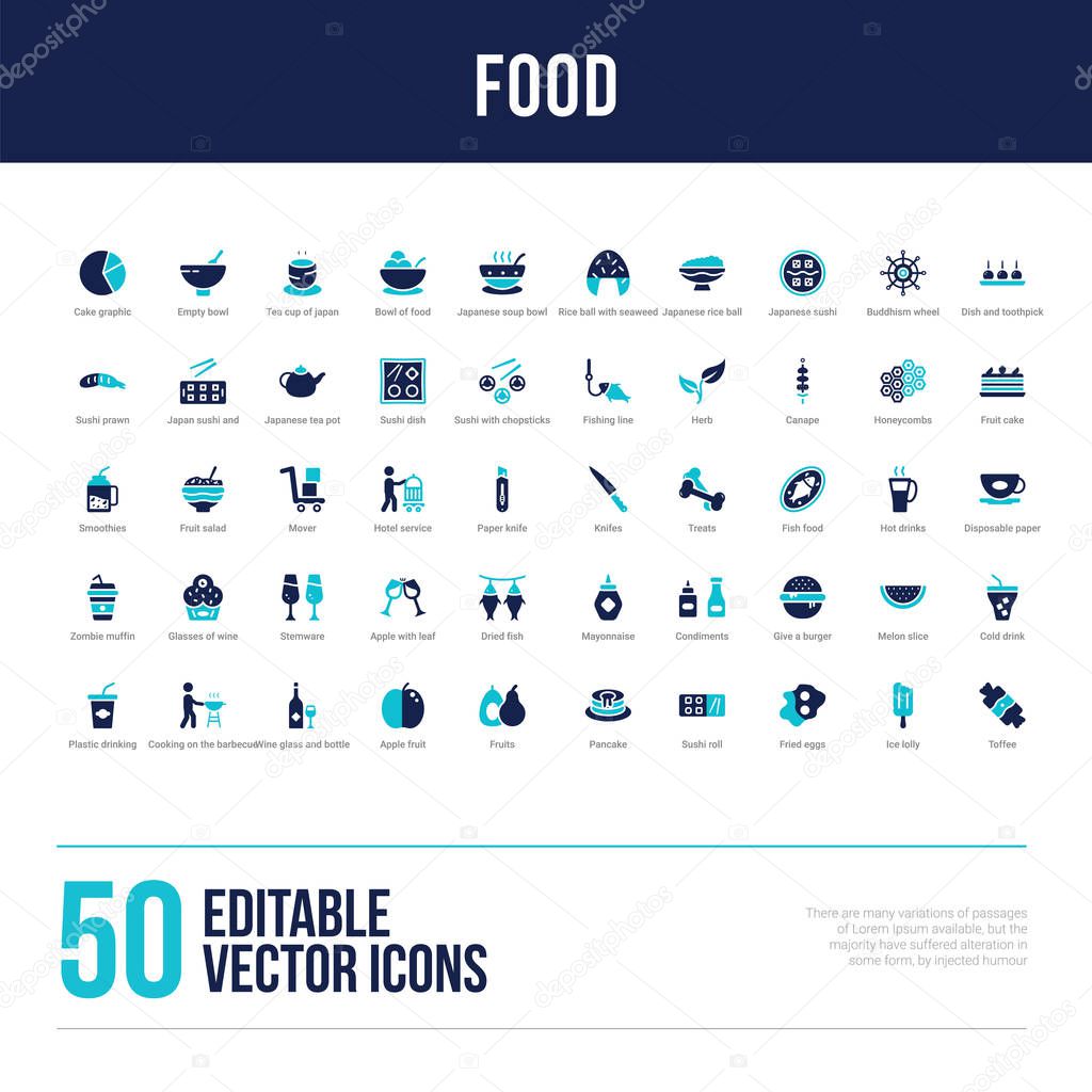 50 food concept filled icons