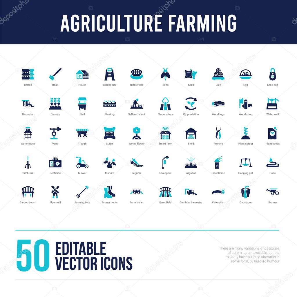 50 agriculture farming concept filled icons