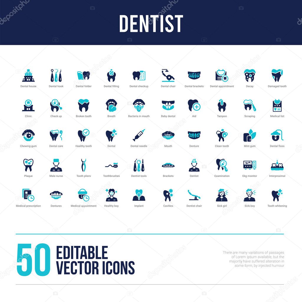 50 dentist concept filled icons